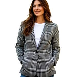 Entro Large Gray Plaid Women's Blazer Jacket Suit Coat Misses L 12 14 1 Button